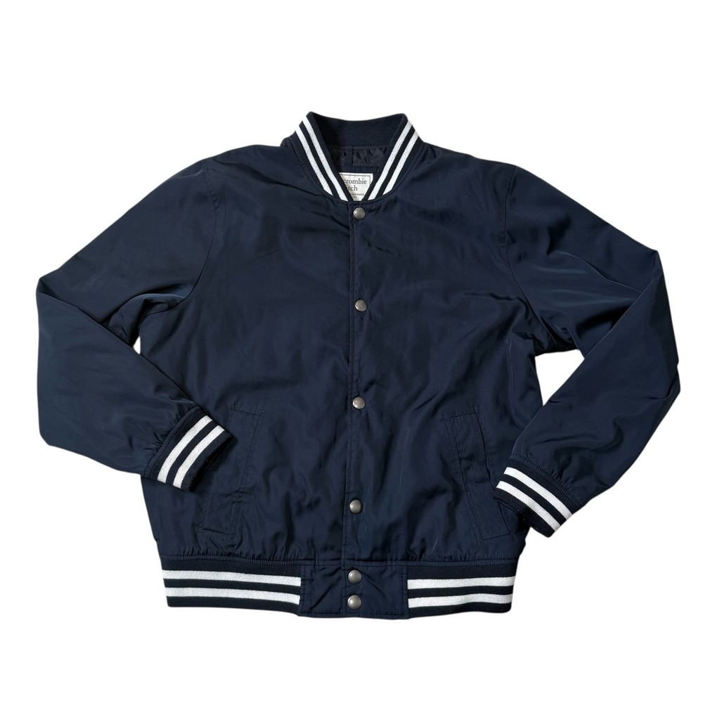 Abercrombie Fitch Navy Blue Bomber Jacket Varsity Stripe Y2K XL Puffer Insulated